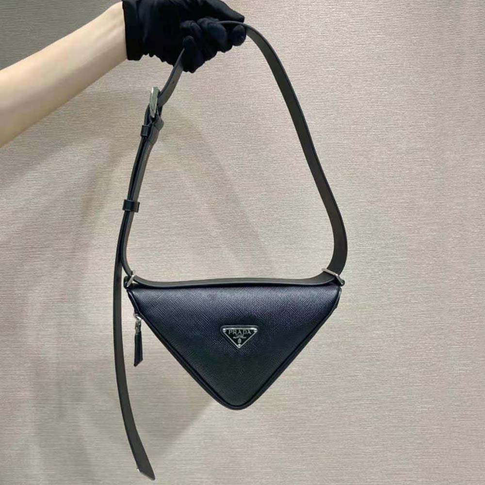 Close-up of black Saffiano leather texture on Prada Unisex Belt Bag