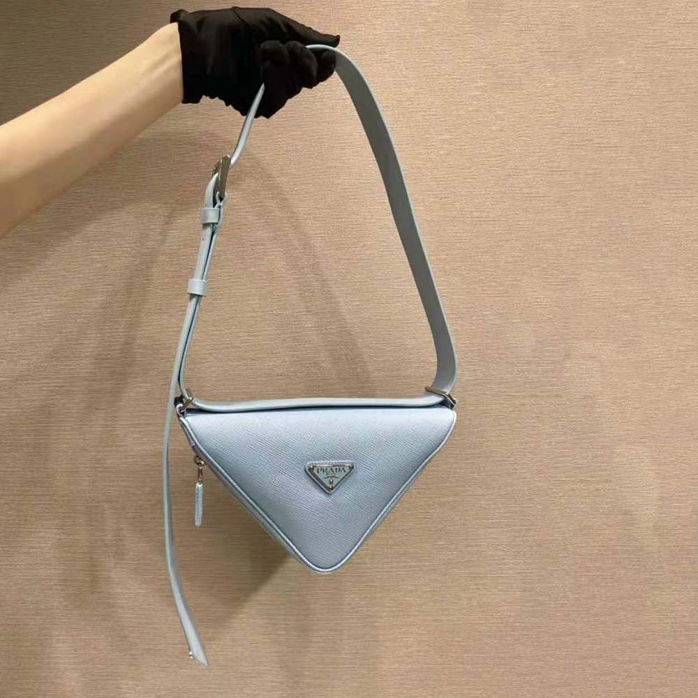 Close-up of textured Saffiano leather on Prada Unisex Blue Belt Bag