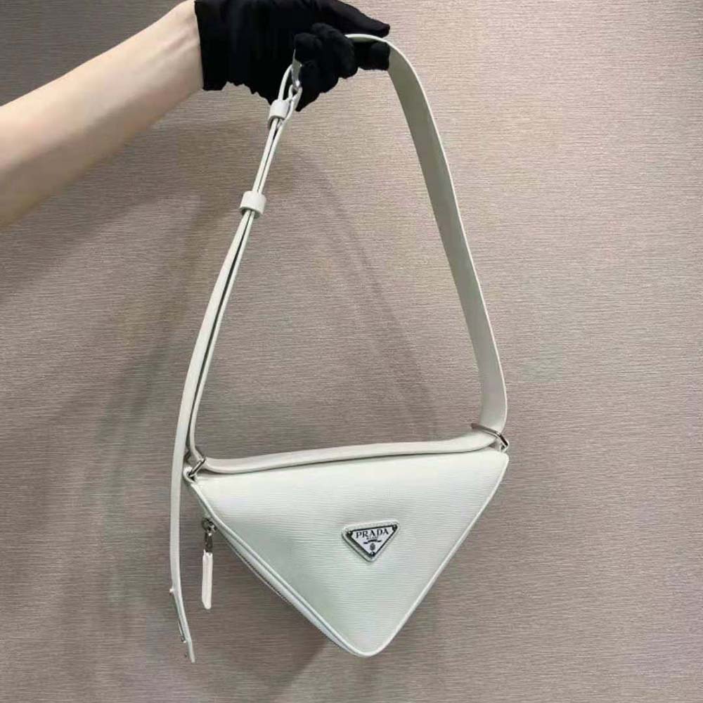 Close-up detail of textured Saffiano leather on Prada Unisex Belt Bag-White