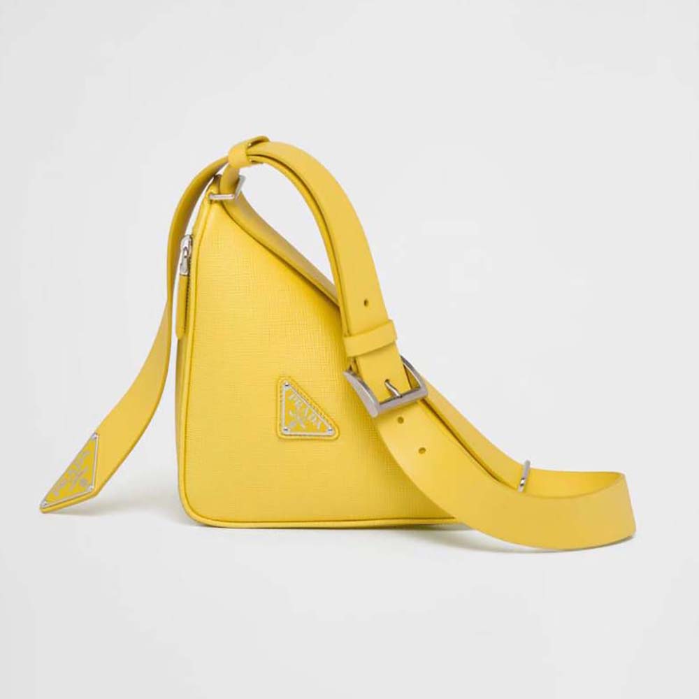 Front view of Prada Unisex Saffiano Leather Belt Bag-Yellow with buckle