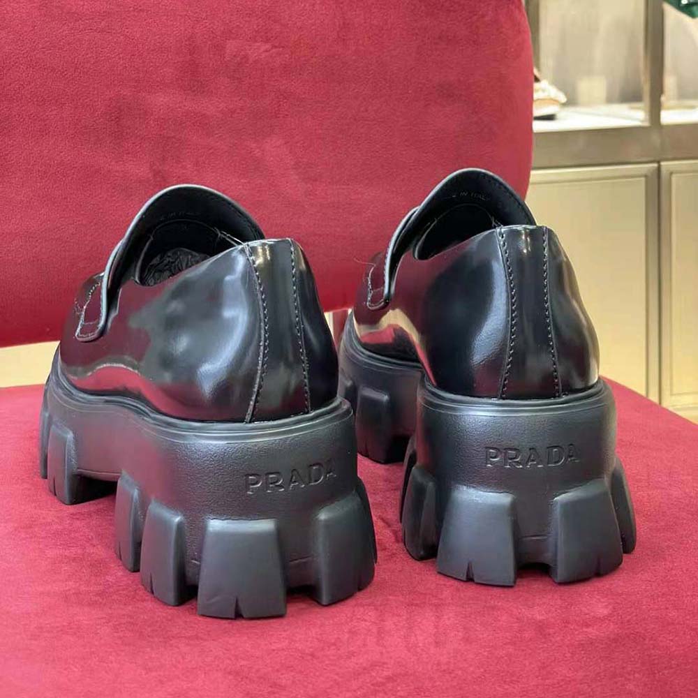 Prada Unisex Brushed Leather Monolith Loafers-Black - image 5