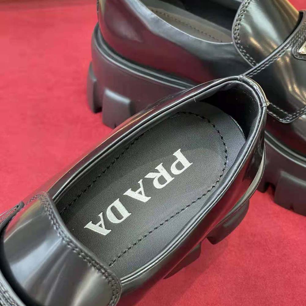 Prada Unisex Brushed Leather Monolith Loafers-Black - image 10