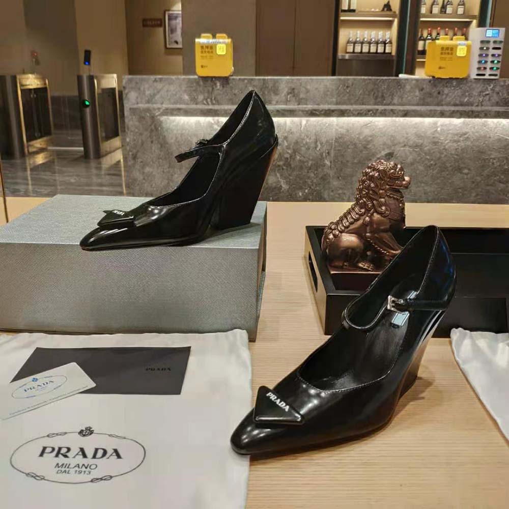 Prada Women Brushed Leather Pumps in 95 mm Leather-Covered Heel-Black - image 7