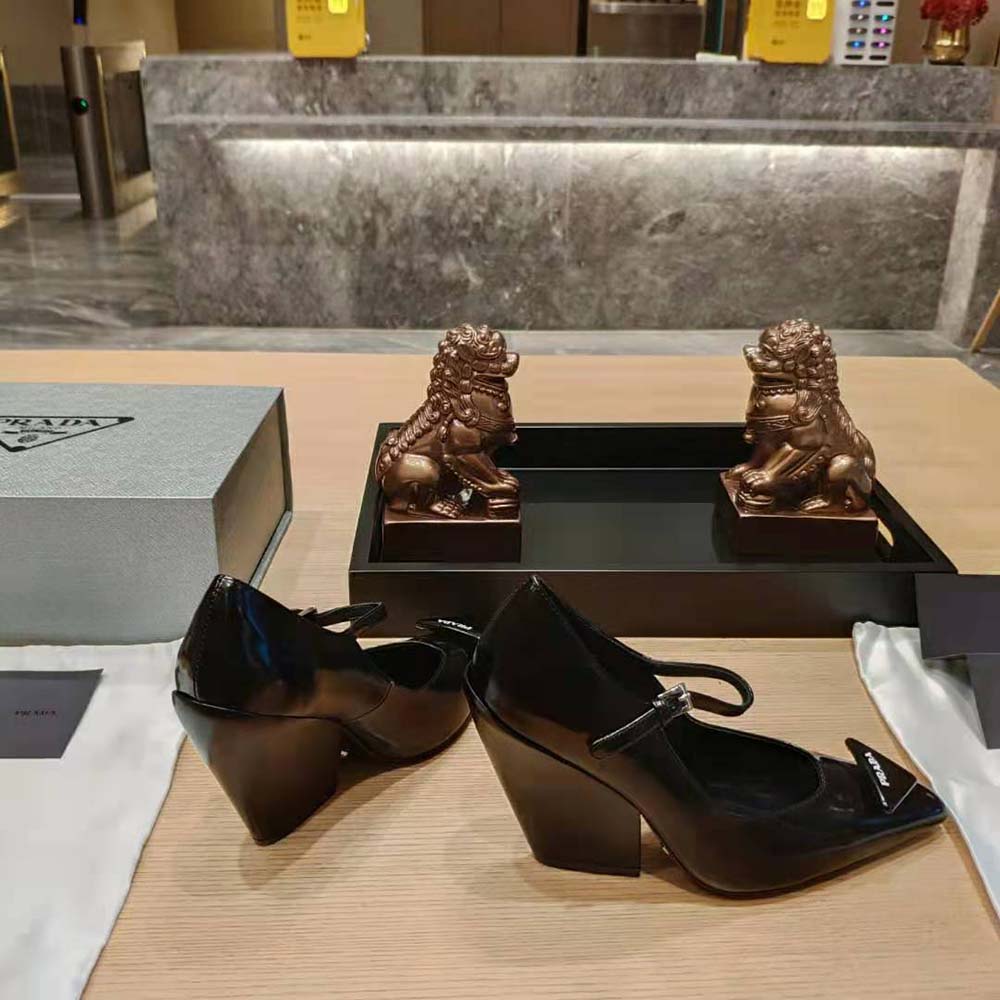 Prada Women Brushed Leather Pumps in 95 mm Leather-Covered Heel-Black - image 10