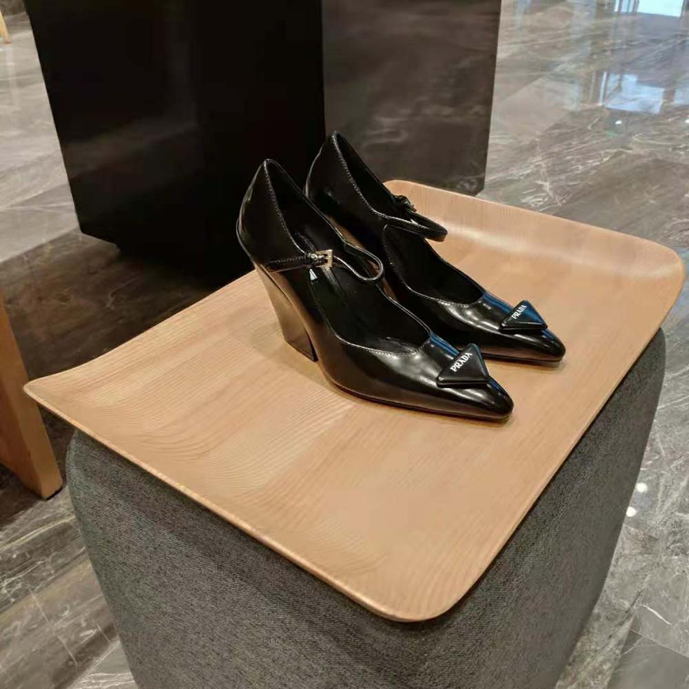 Prada Women Brushed Leather Pumps in 95 mm Leather-Covered Heel-Black - image 5