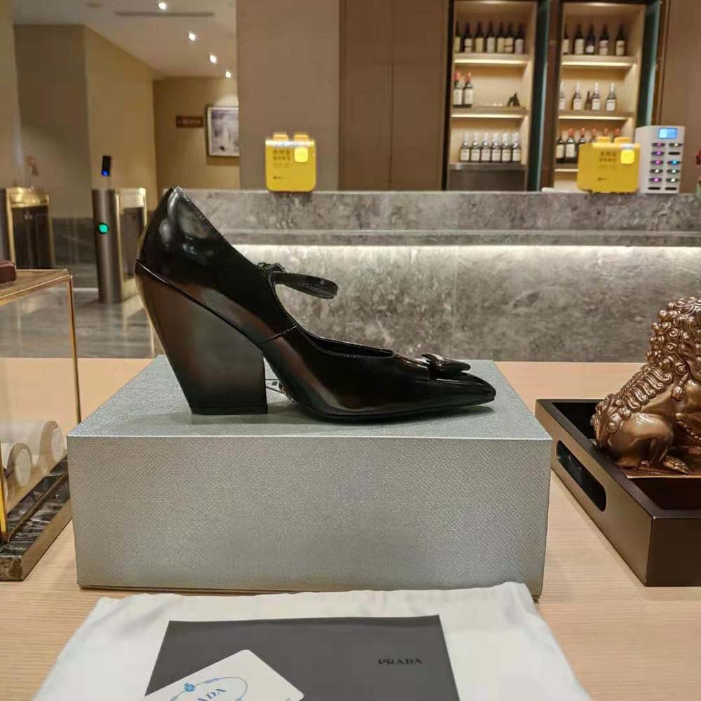 Prada Women Brushed Leather Pumps in 95 mm Leather-Covered Heel-Black - image 6