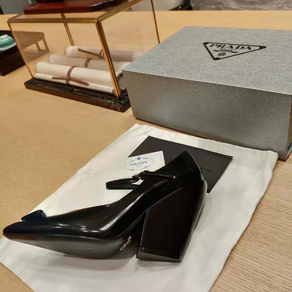 Prada Women Brushed Leather Pumps in 95 mm Leather-Covered Heel-Black - image 9