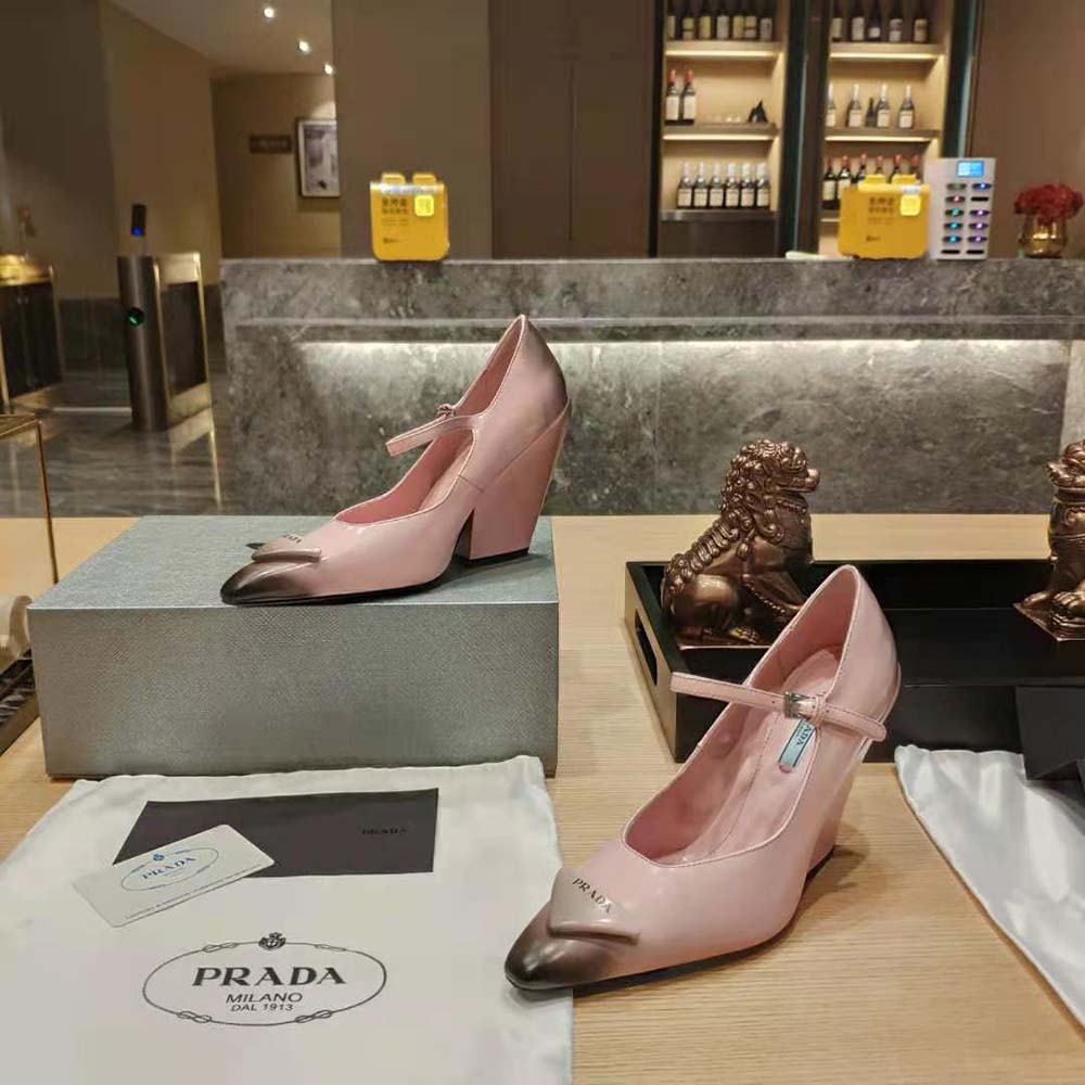 Prada Women Brushed Leather Pumps in 95 mm Leather-Covered Heel-Pink - image 9