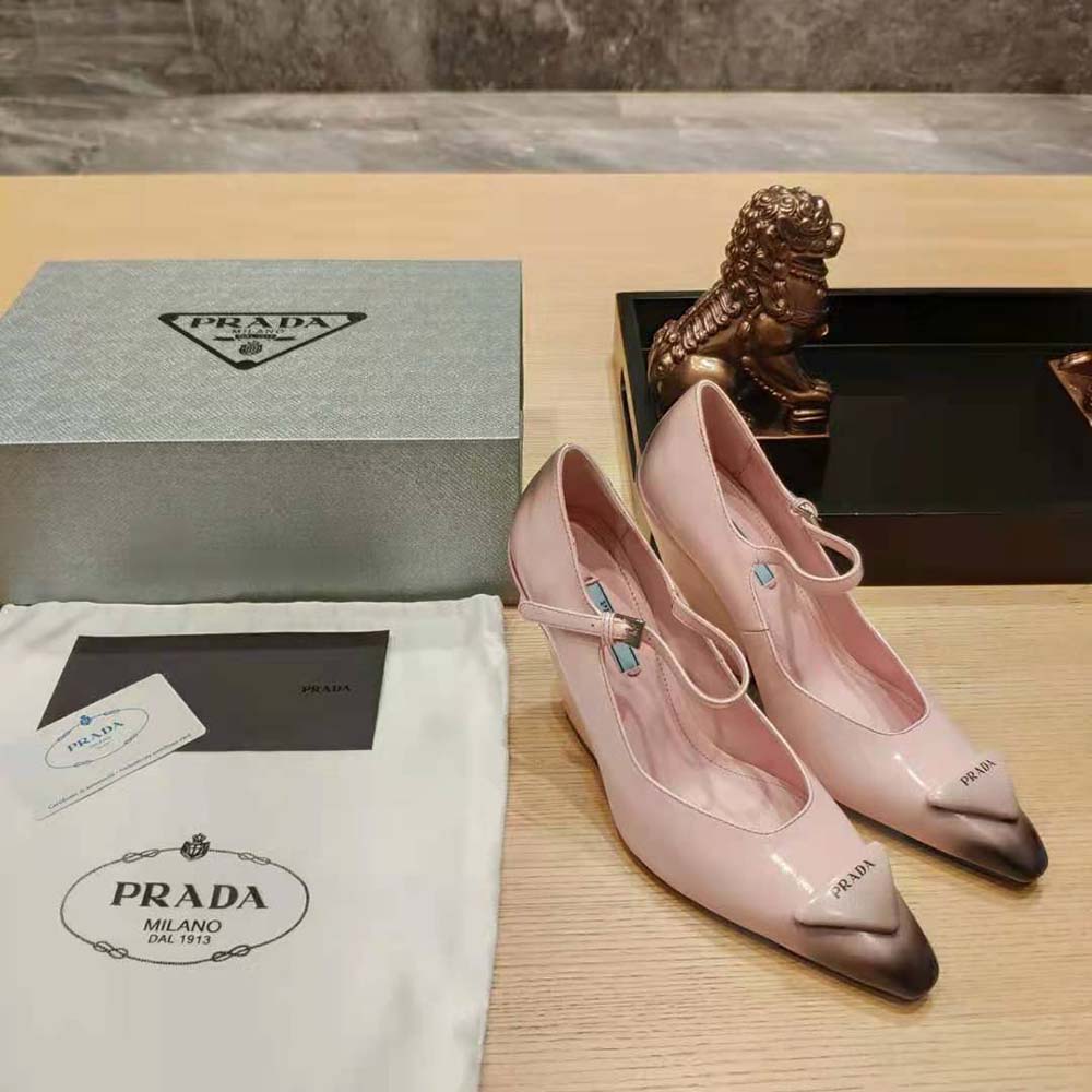 Prada Women Brushed Leather Pumps in 95 mm Leather-Covered Heel-Pink - image 8