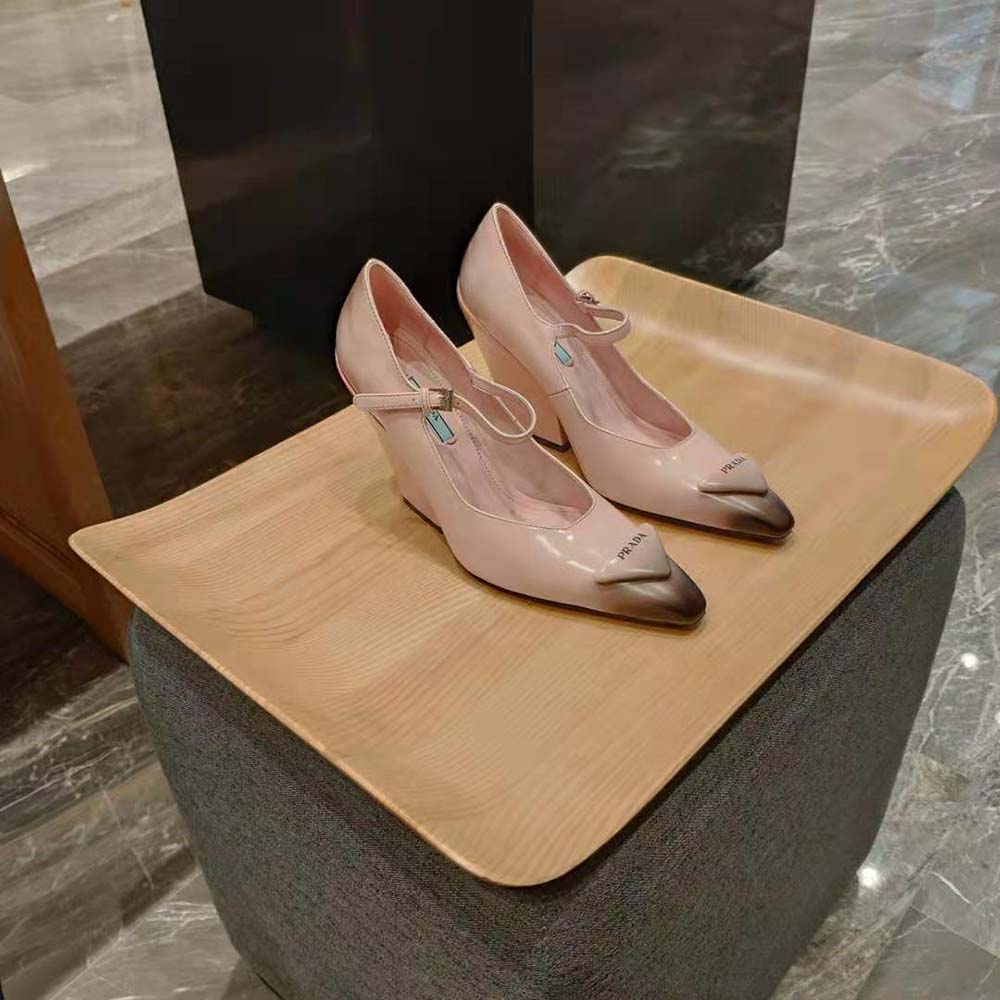 Prada Women Brushed Leather Pumps in 95 mm Leather-Covered Heel-Pink - image 5