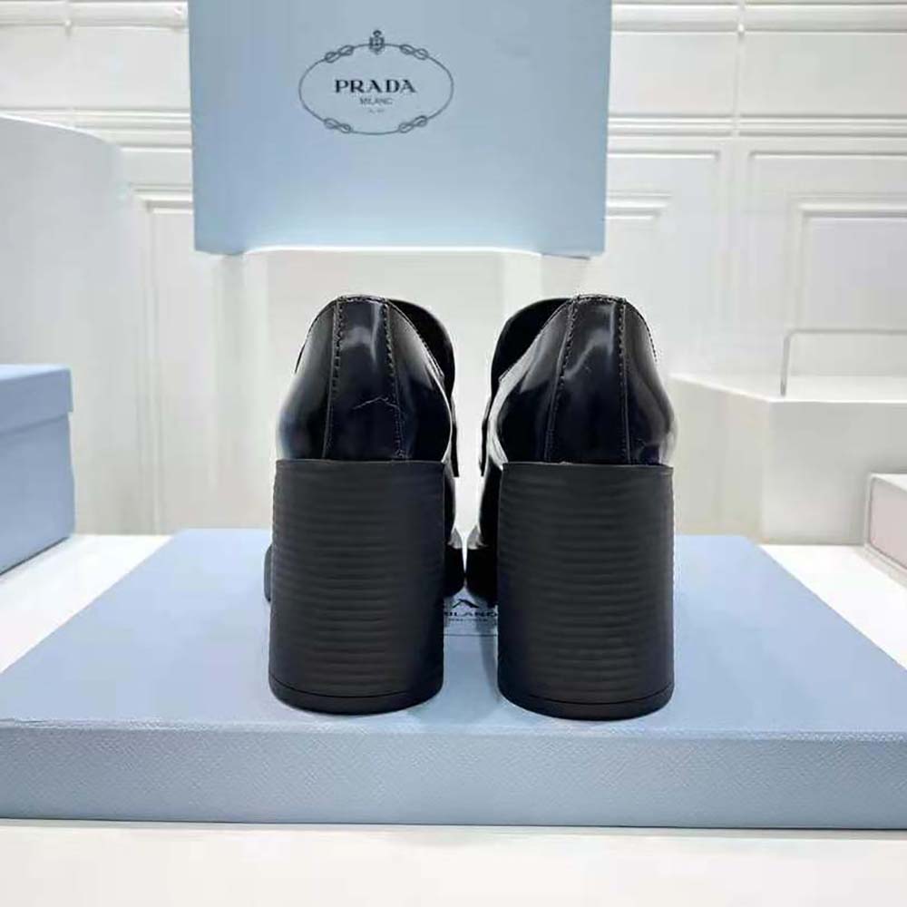 Prada Women Chocolate High-Heeled Brushed Leather Loafers - image 5