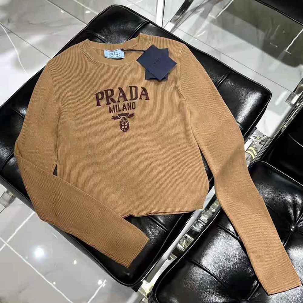 Prada Women Cropped Silk Sweater with Logo - image 4