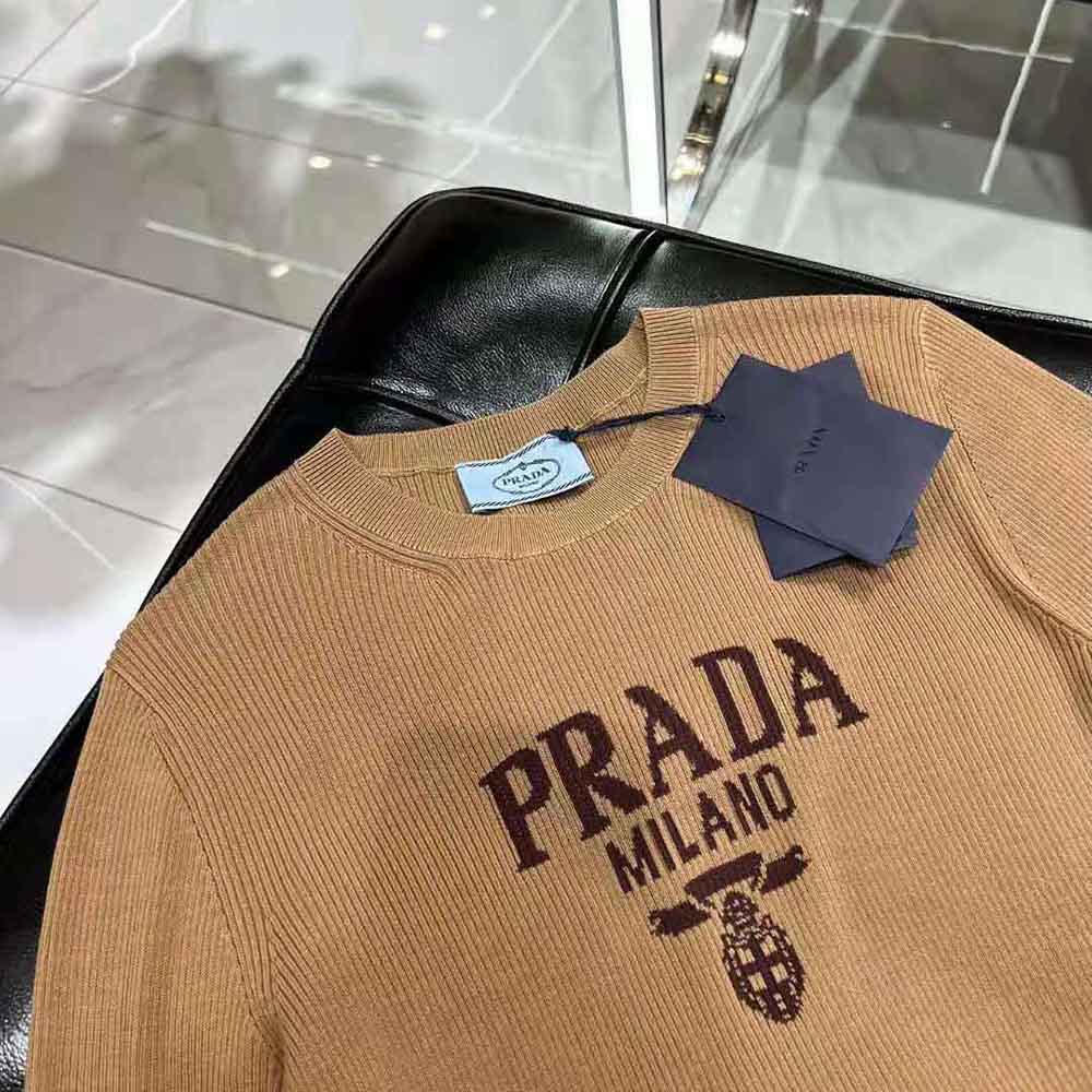 Prada Women Cropped Silk Sweater with Logo - image 5