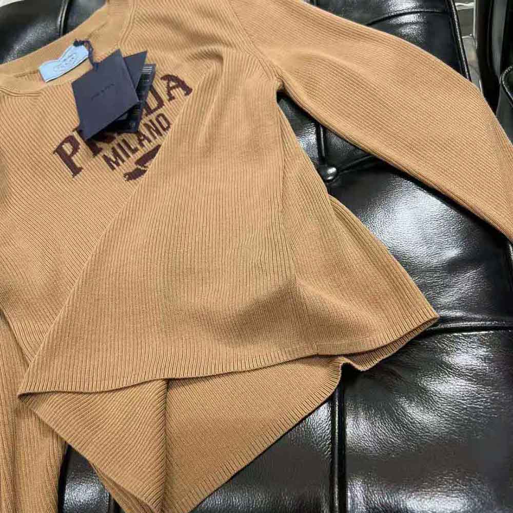 Prada Women Cropped Silk Sweater with Logo - image 7