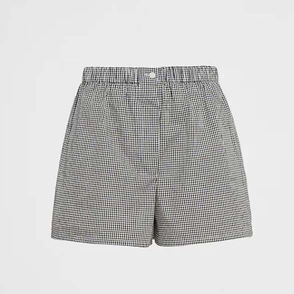 Front view of Prada Women Gingham Check Shorts in black pattern