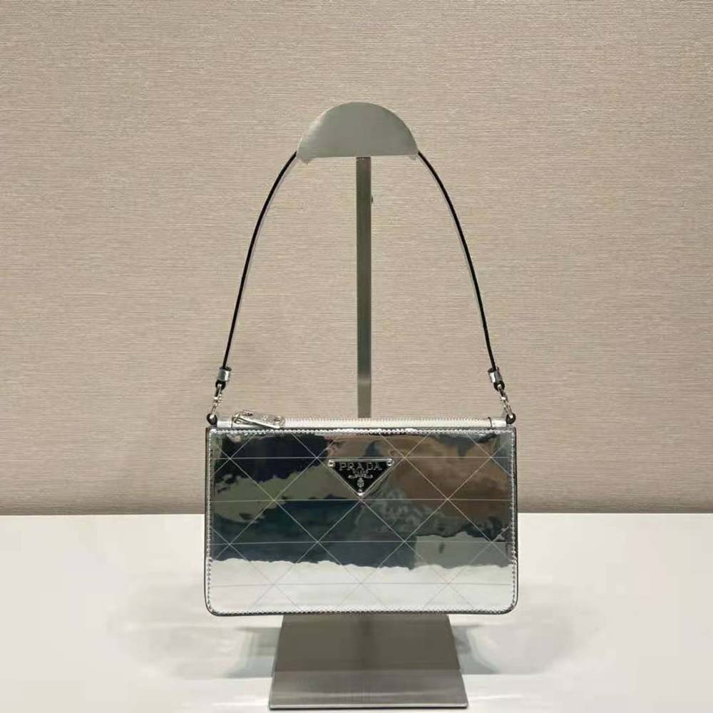 Prada Women Metallic Leather Mini-Bag-Silver - image 4