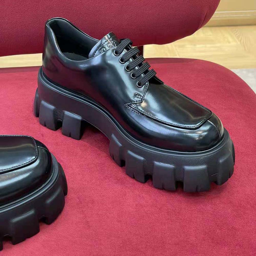 Prada Women Monolith Brushed Leather Lace-up Shoes-Black - image 10