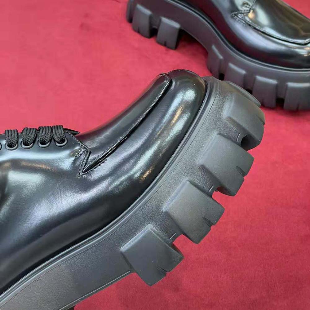 Prada Women Monolith Brushed Leather Lace-up Shoes-Black - image 9
