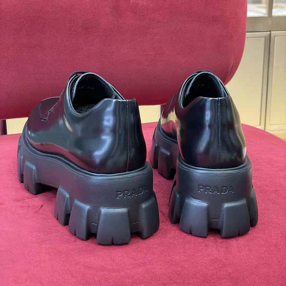 Prada Women Monolith Brushed Leather Lace-up Shoes-Black - image 6