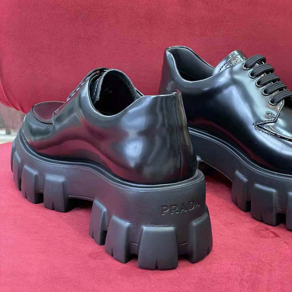 Prada Women Monolith Brushed Leather Lace-up Shoes-Black - image 7