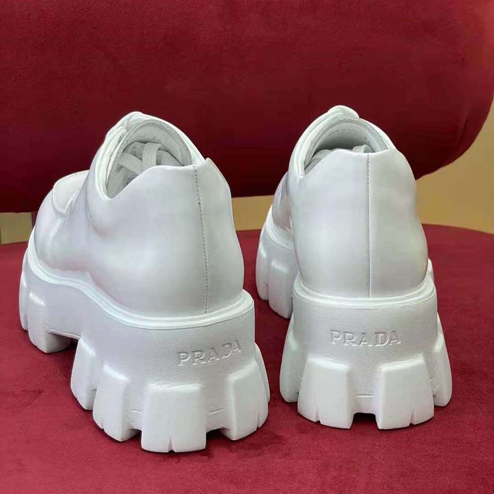 Prada Women Monolith Brushed Leather Lace-up Shoes-White - image 5