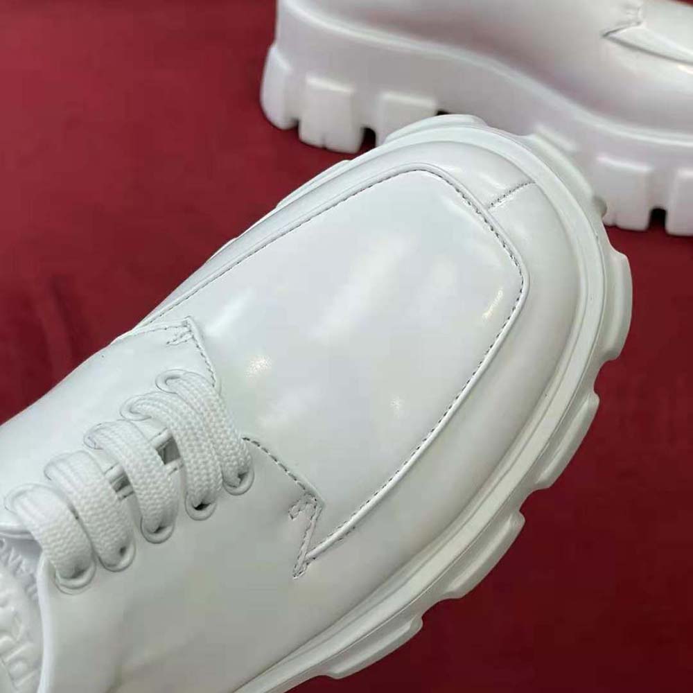 Prada Women Monolith Brushed Leather Lace-up Shoes-White - image 9
