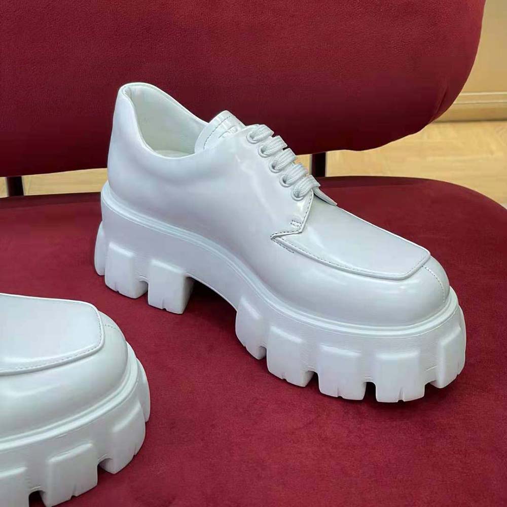 Prada Women Monolith Brushed Leather Lace-up Shoes-White - image 6