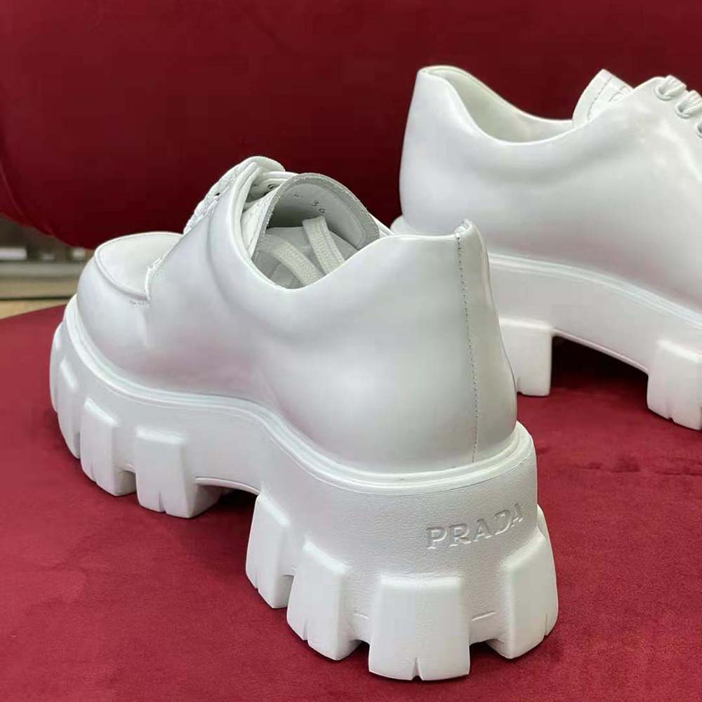 Prada Women Monolith Brushed Leather Lace-up Shoes-White - image 7