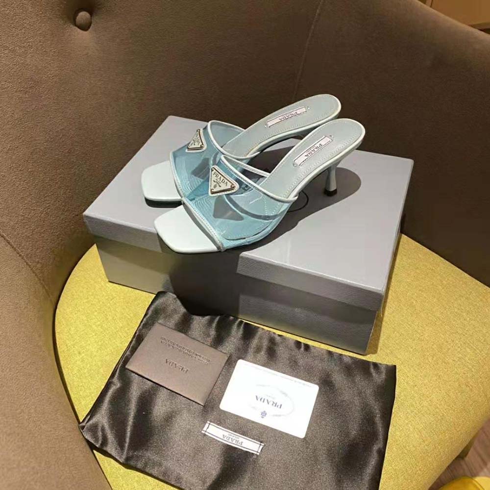 Prada Women Plexiglas and Patent Leather Sandals 65 mm Varnished Heel-Blue - image 4