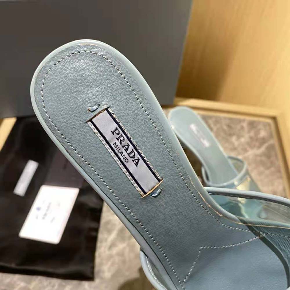 Prada Women Plexiglas and Patent Leather Sandals 65 mm Varnished Heel-Blue - image 7