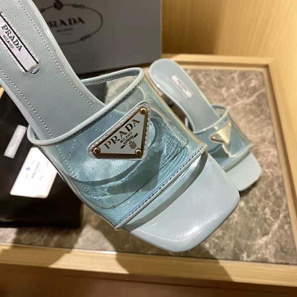 Prada Women Plexiglas and Patent Leather Sandals 65 mm Varnished Heel-Blue - image 8