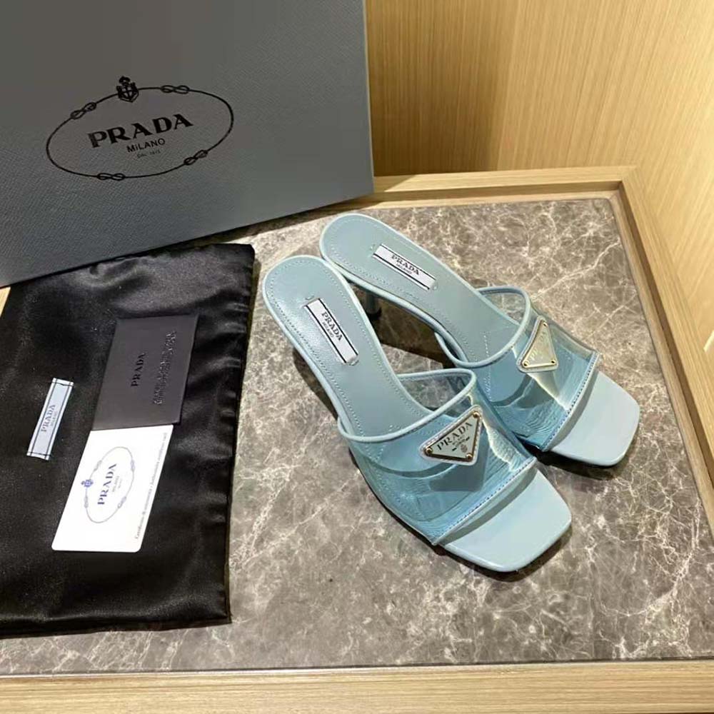 Prada Women Plexiglas and Patent Leather Sandals 65 mm Varnished Heel-Blue - image 5