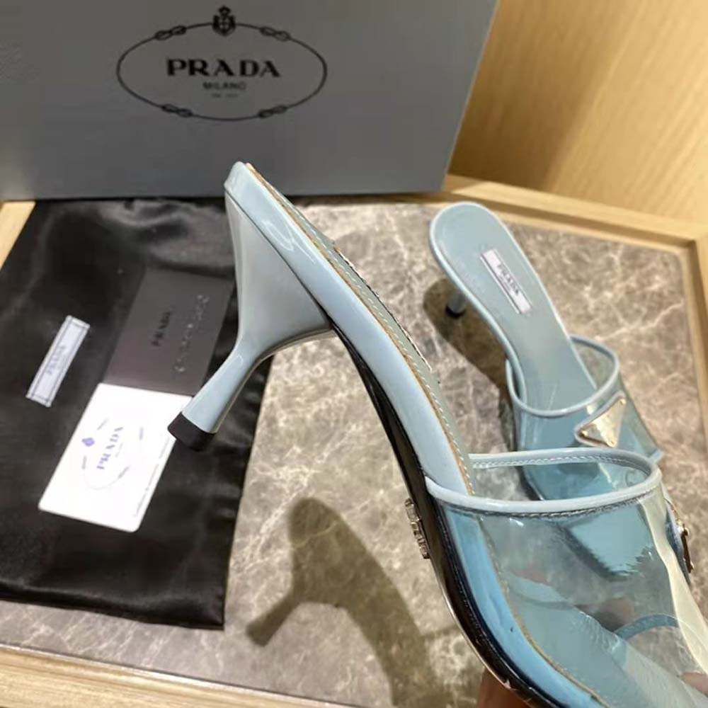 Prada Women Plexiglas and Patent Leather Sandals 65 mm Varnished Heel-Blue - image 9