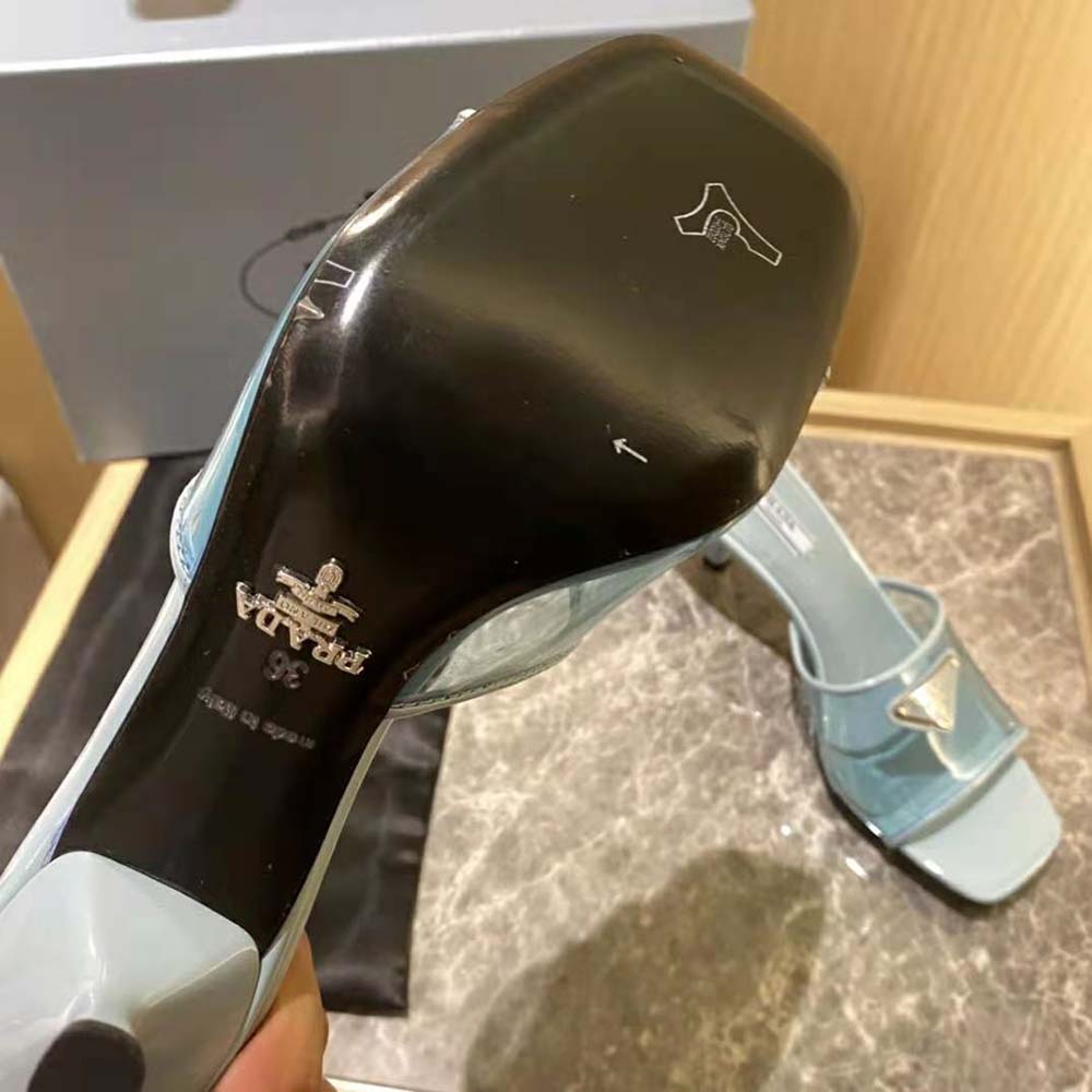 Prada Women Plexiglas and Patent Leather Sandals 65 mm Varnished Heel-Blue - image 10