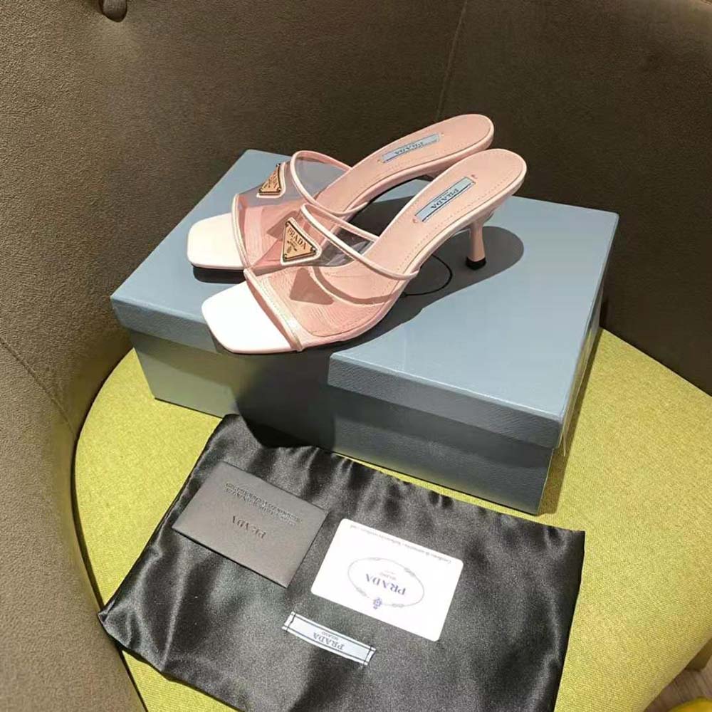 Prada Women Plexiglas and Patent Leather Sandals 65 mm Varnished Heel-Pink - image 4