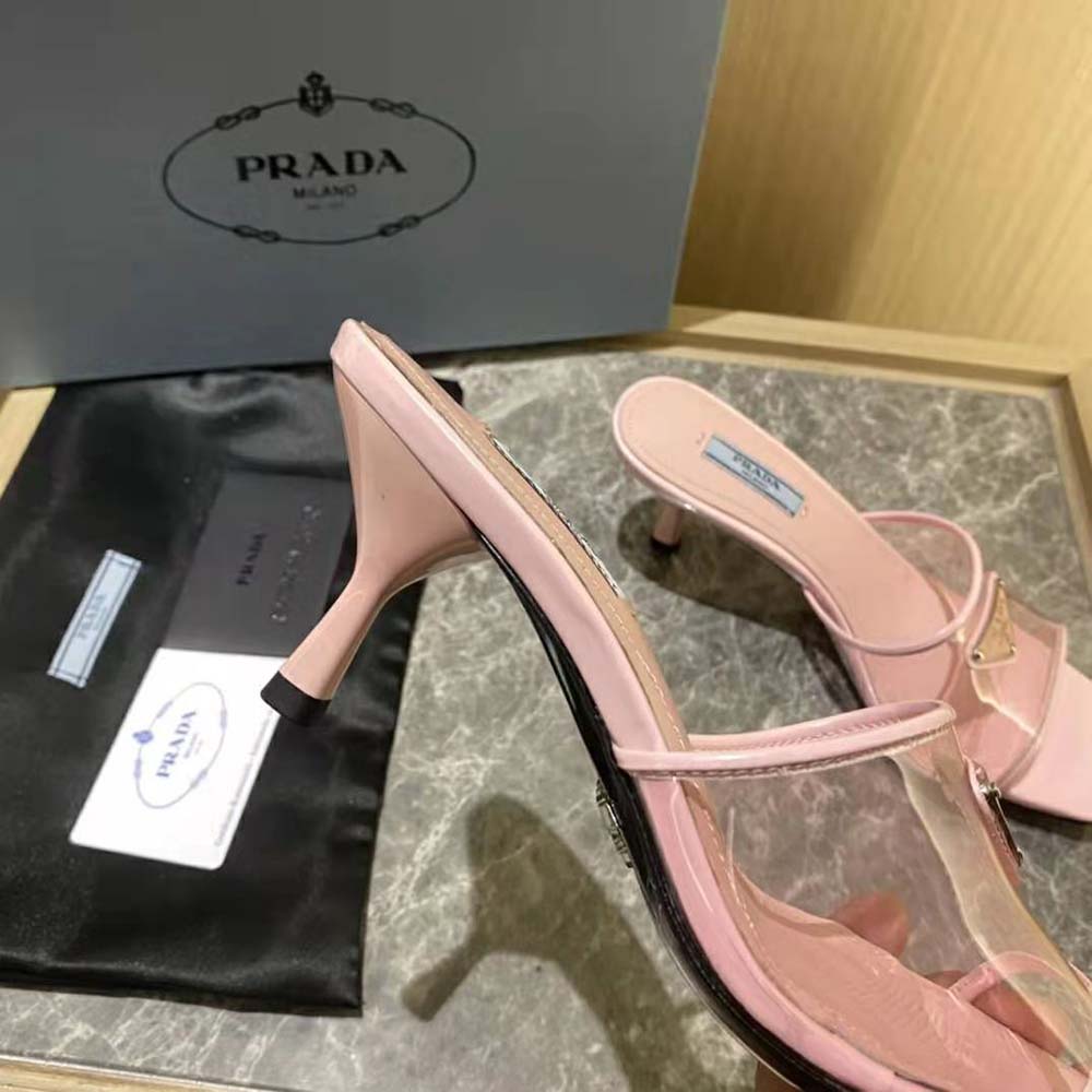 Prada Women Plexiglas and Patent Leather Sandals 65 mm Varnished Heel-Pink - image 8