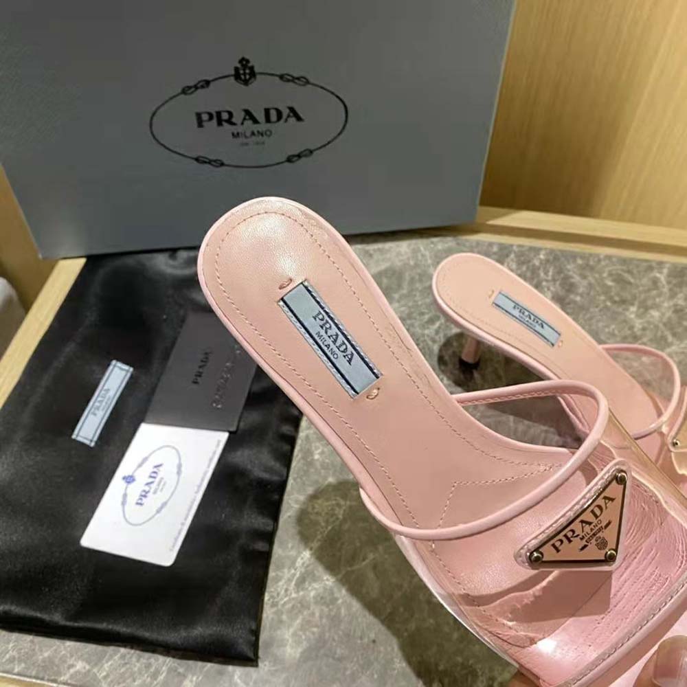 Prada Women Plexiglas and Patent Leather Sandals 65 mm Varnished Heel-Pink - image 7