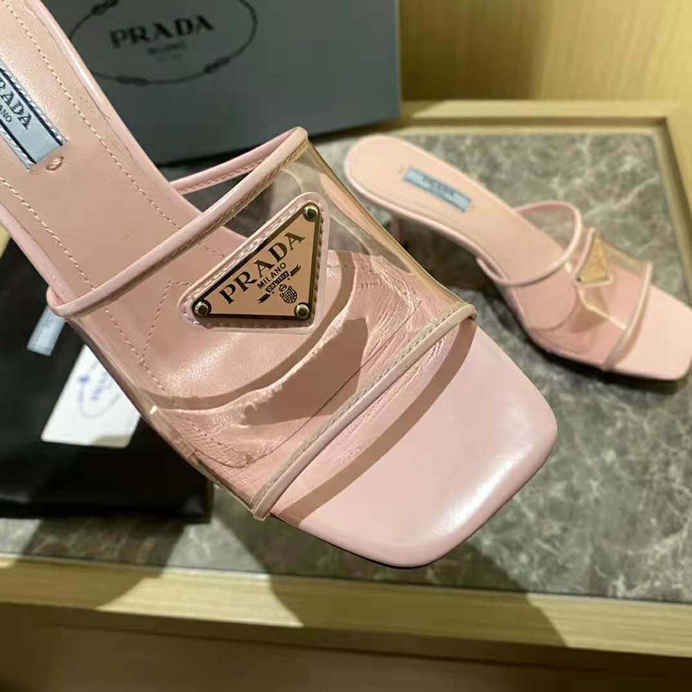 Prada Women Plexiglas and Patent Leather Sandals 65 mm Varnished Heel-Pink - image 6