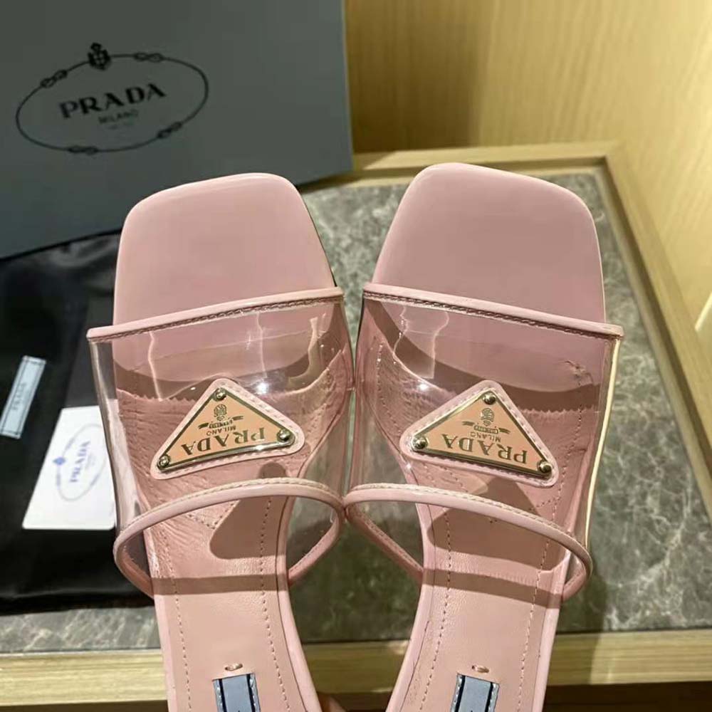 Prada Women Plexiglas and Patent Leather Sandals 65 mm Varnished Heel-Pink - image 5