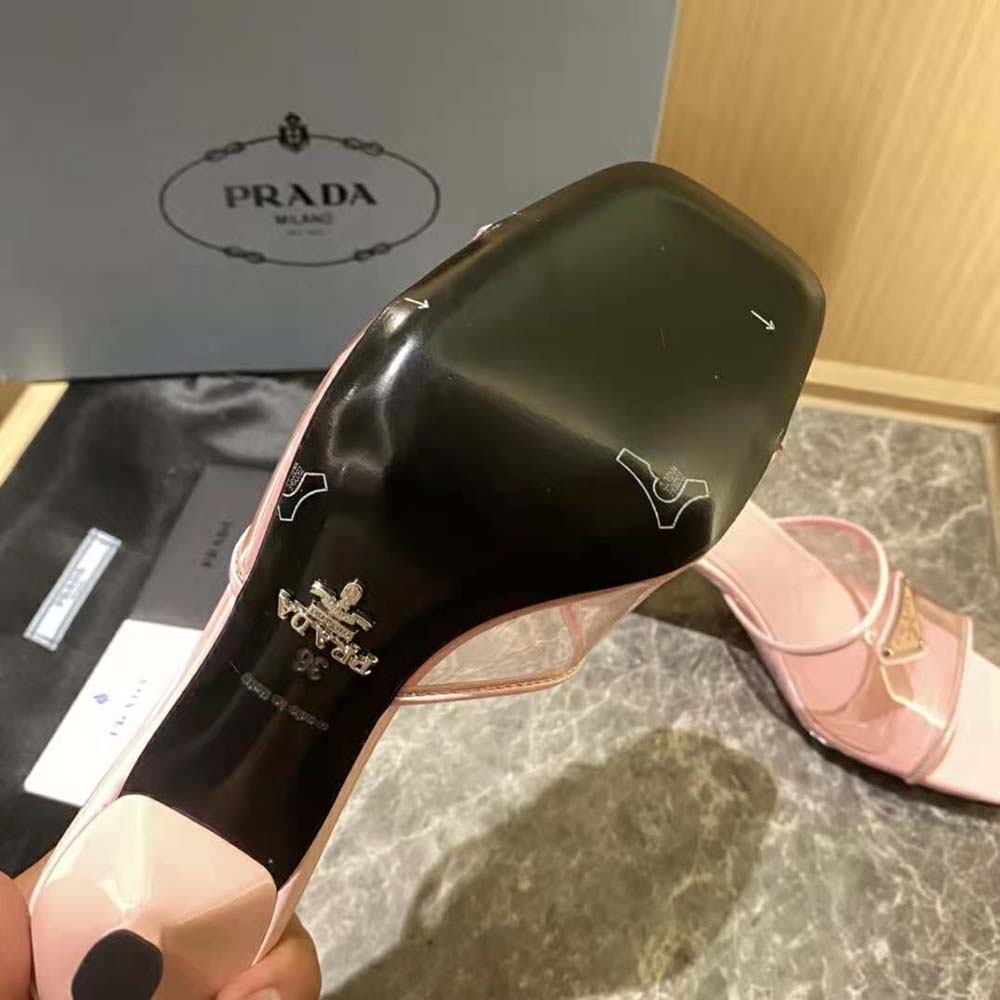 Prada Women Plexiglas and Patent Leather Sandals 65 mm Varnished Heel-Pink - image 9