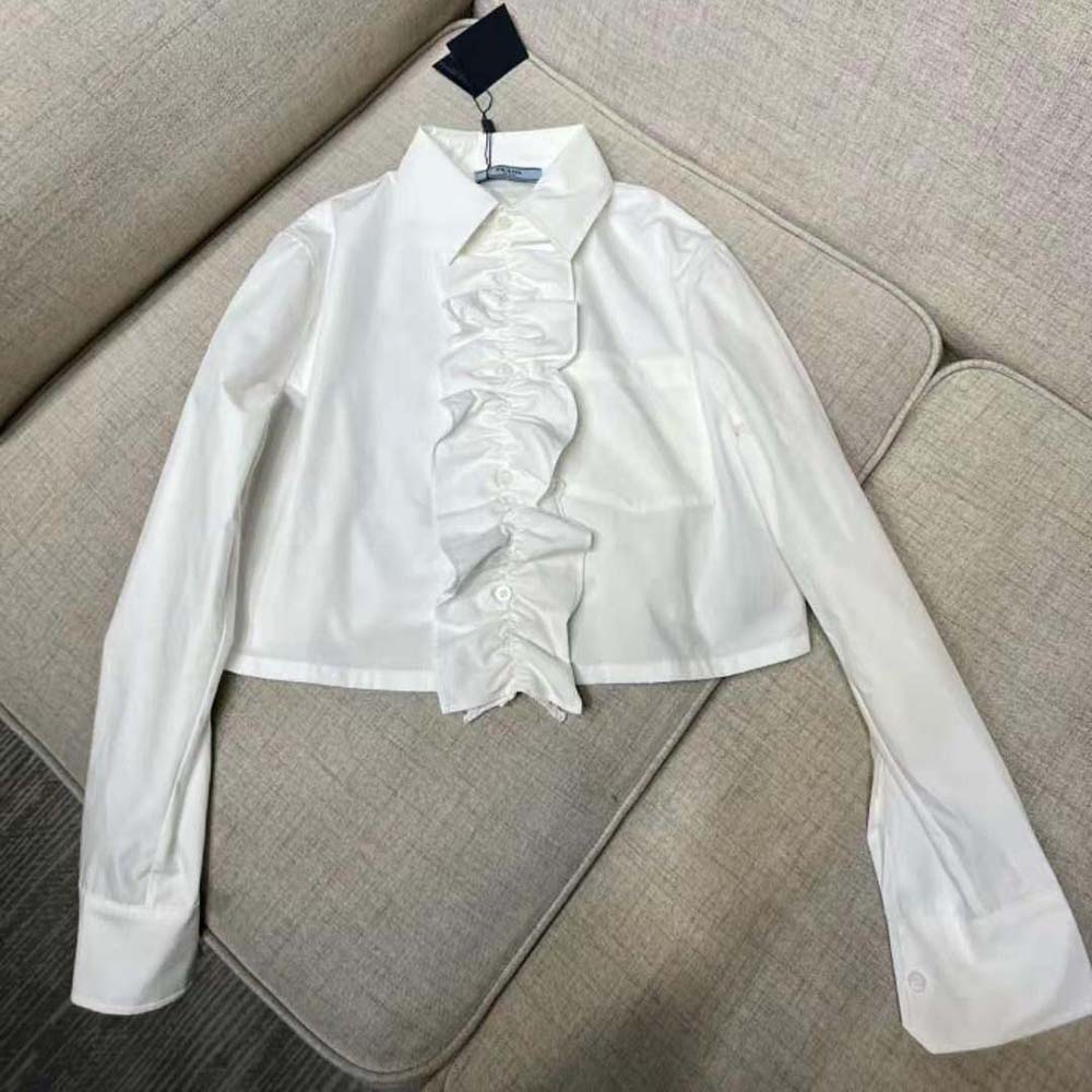 Side view showcasing tailored fit of Prada Women Poplin Shirt