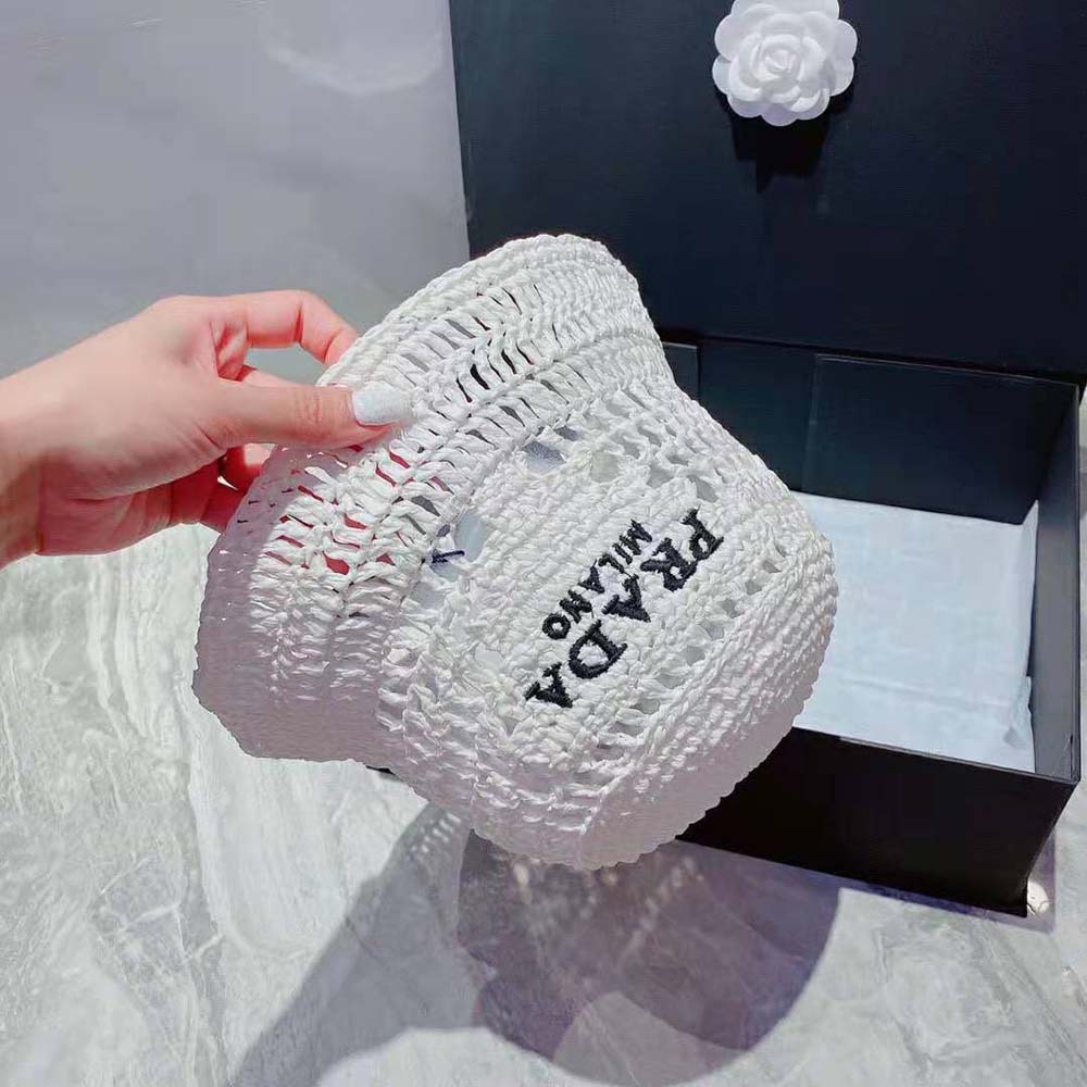 Prada Women Raffia Bucket Hat-White - image 7