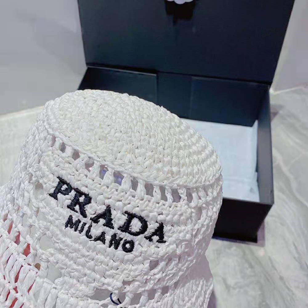 Prada Women Raffia Bucket Hat-White - image 5