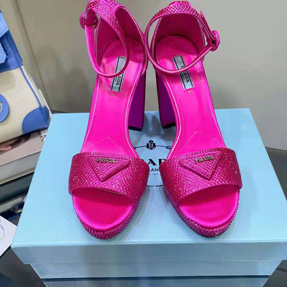 Prada Women Satin Platform Sandals with Crystals-Pink - image 7