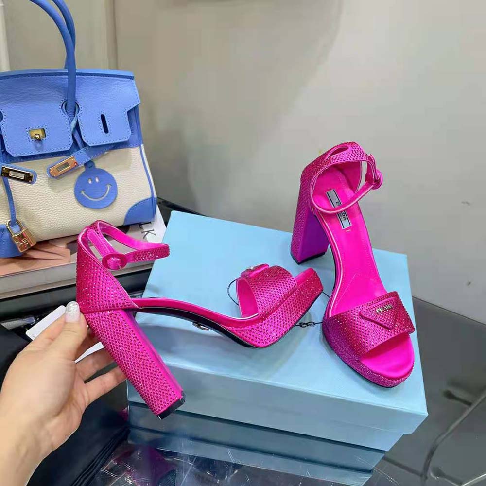 Prada Women Satin Platform Sandals with Crystals-Pink - image 9