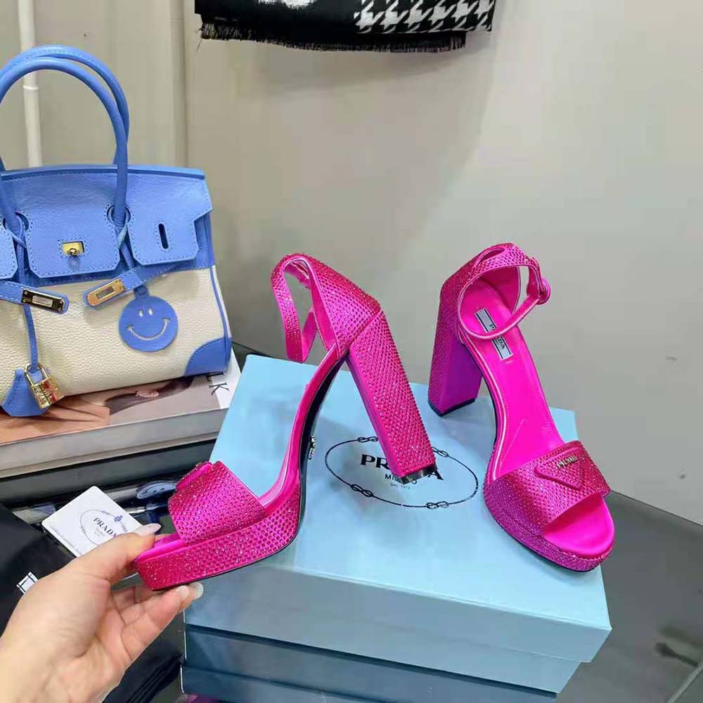 Prada Women Satin Platform Sandals with Crystals-Pink - image 8