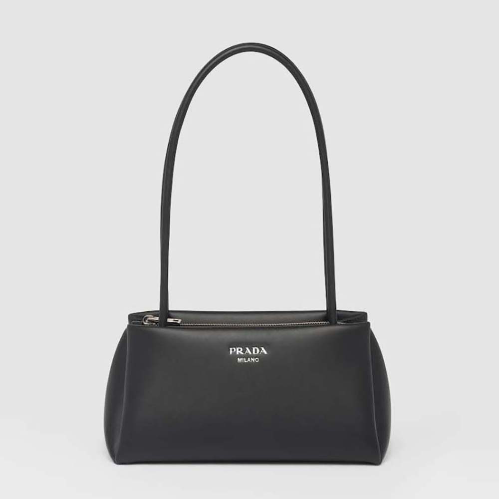 Front view of Prada Women Small Leather Bag-Black showing flap closure