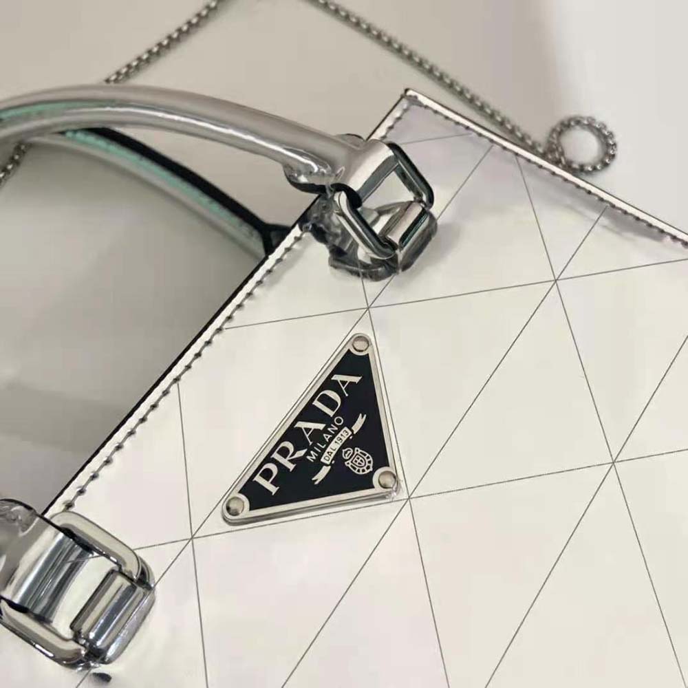 Prada Women Small Metallic Leather Tote Bag-Silver - image 9