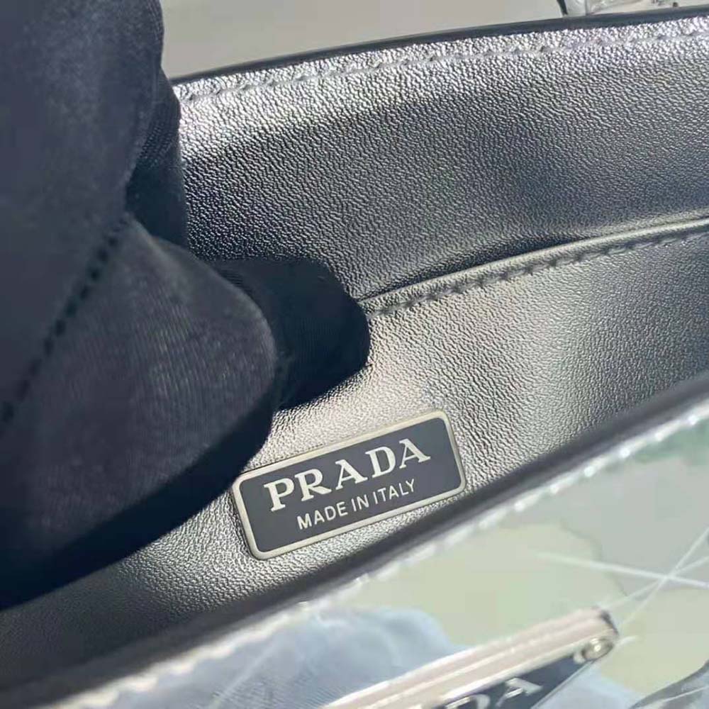 Prada Women Small Metallic Leather Tote Bag-Silver - image 10