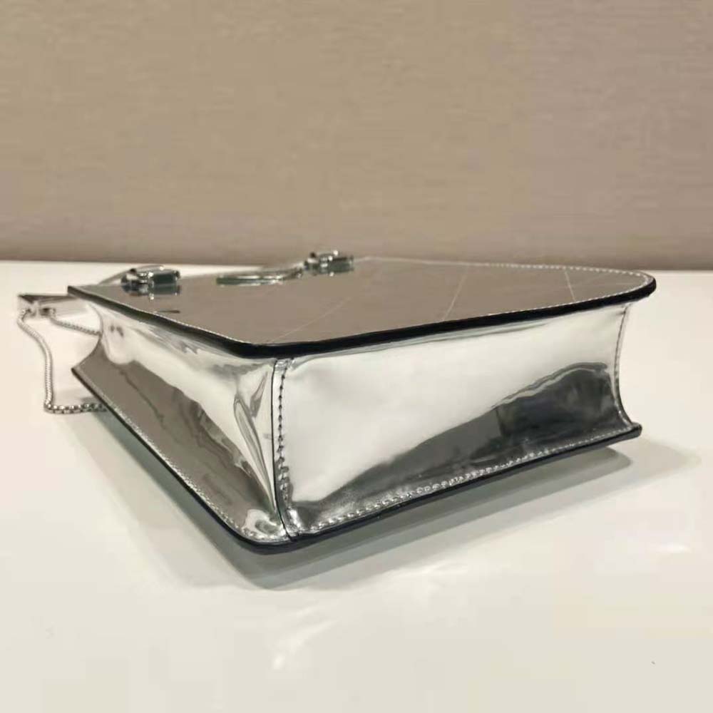 Prada Women Small Metallic Leather Tote Bag-Silver - image 7
